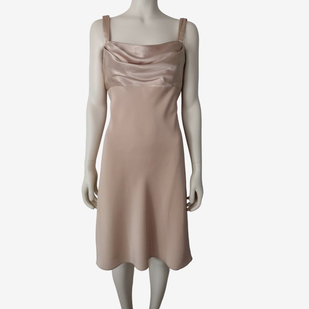 Vintage 1990s Champagne Satin Cowl Neck Sleeveless Bia Cut Dress M /L